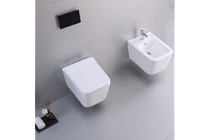 Yellowshop, Set Sanitari Sospesi PLAIN, Vaso Rimless e Bidet con Coprivaso Soft-Close, 52x36x30 cm