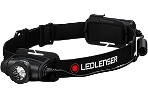 Ledlenser Linterna frontal LED H5 Core, 350 lúmenes, impermeable IP67, enfocable, giratoria, regulación gradual, funcionamiento con 2 pilas AA, haz de luz de 160m, incluye pilas, Headlamp