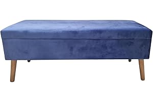 VEA SRL Pouf Contenitore Rettangolare Valencia 100x40x40 cm, Panca Contenitore Camera da letto Blu, Panca Ingresso Imbottita in Velluto, Pouf Letto (TOW 57180)