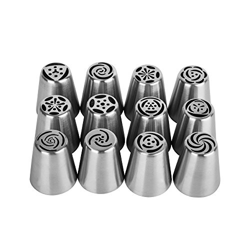 12 Stück Russian Tüllen + 1 Extra Leaf Paspelierung Spitze + 2 – + 2 wiederverwendbar und 10 Einweg Spritzbeutel - 3