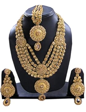 Shoppingover Hochzeits-Halskette mit Maang Tikka Set Kundan Polki Ohrring-Sets