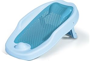 MASTER BRAND Baby Bath Support Seat – Ergonomic Infant Bath Lounger | Foldable, Non-Slip Baby Bather for Newborns 0–12 Months | Quick Drain Design | Soft PP+TPE Material | 55cm (Blue)