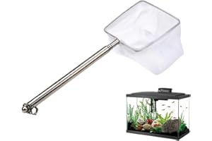 WUSJCOF Retino per acquari con manico estensibile in acciaio inox. Maglia morbida, quadrata e fine per acquari e piccoli laghetti (8 cm).