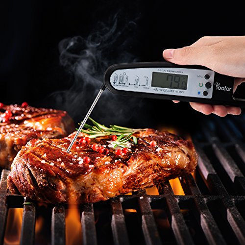 Yoofor Digitales Faltbares Lebensmittelthermometer, Direktes Ablesen mit Extralanger Messsonde zum Grille/BBQ, für Fleisch, Kuchen, Milch und Badewasser, Neueste 2016er Version mit Nachtsicht und Magneten zum Aufhängen - 6