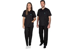 ALEZI Uniformes & tenues médicales unisexes - Vêtements médicaux avec col en V et poches | Ensemble blouse & pantalon lavables & durables - Médical Scrubs pour hommes et femmes | XXS-8XL