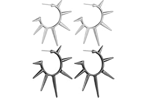 Weenkeey 2 Pairs Gothic Spike Earrings Punk Spike Hoop Earrings Retro Rivet Earrings for Women Men - Silver Black