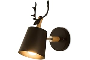 MENGJAY Lampada da parete Nordic Iron E27 con testa universale regolabile Bedside Bedroom Lampada da parete in legno massello Faretti Lampada da soffitto Balcone Corridoio LED Wall Sconce (Nero)