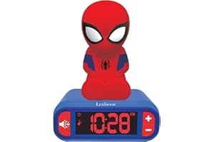 Lexibook- Veilleuse Spider-Man pour Enfant Spiderman Lumineux Effets sonores Marvel Horloge Réveil Garçons Superhéros Snooze Couleur Bleue, RL800SP