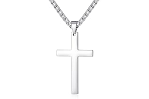 FOSIR Stainless Steel Simple Cross Pendant Necklace for Men Women, Silver Chain 22 24 Inch
