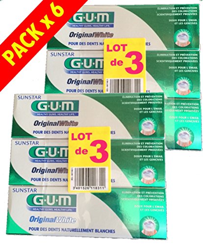 G.U.M Dentifricio Original White - Dentifricio Per Denti Naturalmente Bianchi, 6 -Pacco - 6 Tubos de 75 mL