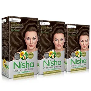 Nisha Cream Permanent Hair Color No Ammonia Cream Formula Permanent Fashion Highlights(60Gm+60Ml Each Pack) Dark Brown (Pack Of 3)
