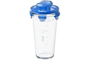 Glasslock, Shaker mit transparentem Deckel, Mess-Skala und Sieb, 450ml (bis 300ml beschriftet)