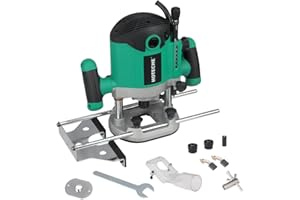 Hoteche 2100W 12MM Oberfräse, 8000-23500 U/min, 55MM Arbeitstiefe, Aluminium-Grundplatte, inkl. Zubehör