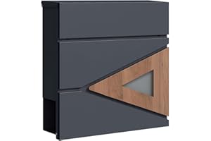 SCHARTEC Letter Box SPB-8 Anthracite with Wooden Design and Newspaper Compartment Modern & Large Wall Letter Box Postbox