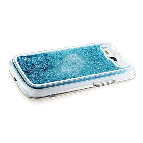 Galaxy S3 Glitzer Hülle, Felfy Samsung Galaxy S3 Kreativ Luxury Flüssig Fließende Sparkly Bling Stern Blau Quicksand Haut Tasche Back Case Cover Etui + 1x Blau Metall Stylus Touch Pen + 1x Displayschutzfolie - 2