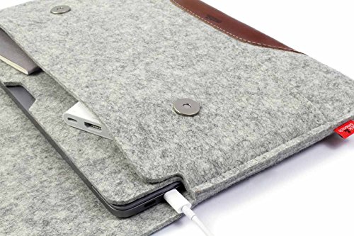 Pack   Smooch MacBook Pro 13 H  lle  Case Hampshire Tasche aus 100  Merino Wollfilz und Pflanzlich Gegerbtem Leder  Grau mit Hellbraun  - Handgefertig