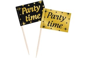 PD-Party 7031616 Plettri da cocktail di classe | Plettri - Party time, oro/nero, 50 pezzi per busta, legno e carta