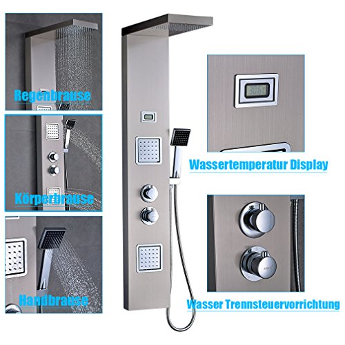 OBEEONR® Thermostat Brausegarnitur Set Duschpaneel Regendusche mit LCD Display Wassertemperatur Duscharmatur Dusche Duschsäule Bad Säule Armatur - 3
