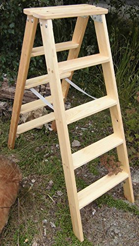 Klappleiter 2×3 Stufen Stehleiter Holz Holzleiter Stufenleiter Holztritt Deko Leiter - 3