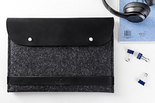 CitySheep Handcrafted MacBook Pro Retina 13" Case Made of Genuine Crazy Horse Leather and 100% Pure Merino Wool Felt from Germany. Black/Black.