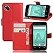 Produktbild Wiko Sunny Wiko B-Kool(4 ZoLL) Hülle,Frlife | Bookstyle Handyhülle Premium PU-Leder klapptasche Case Brieftasche Etui Schutz Hülle für Wiko Sunny Wiko B-Kool(4 ZoLL) Rote