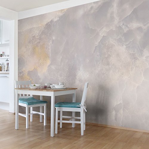 Vliestapete Marmor Tapete – Onyx Marmor Grau – Fototapete Breit Vlies Tapete Wandtapete Wandbild Foto 3D Fototapete, Größe HxB: 255cm x 384cm - 3