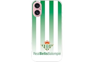LA CASA DE LAS CARCASAS Funda para iPhone 16 del Real Betis Balompié Fondo Rayas Verdiblancas tansparente para Proteger tu móvil. Capa de Silicona Flexible con Licencia Oficial