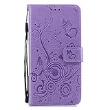 BONROY Case PU Leather Notebook Design Flip Folio Case Inner Soft TPU Case with [Card Slot] [Wallet Function] for Samsung Galaxy A7 2018-(Butterfly embossed purple-XC)