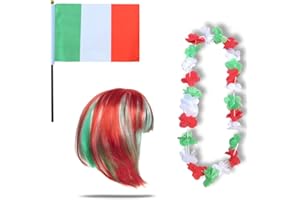 ‎SONIA ORIGINELLI Sonia Originelli Fanset Fanartikel Fahne Perücke Blumenkette Hawaiikette WM EM Farbe: Italien Bob