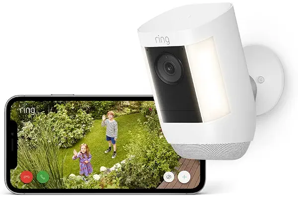 Ring cámara Pro con luces y batería (Spotlight Cam Pro Battery) | Vídeo 2K con Ring Vision, detección de movimiento 3D, instalación por cuenta propia | 30 días de prueba gratuita de Ring Home