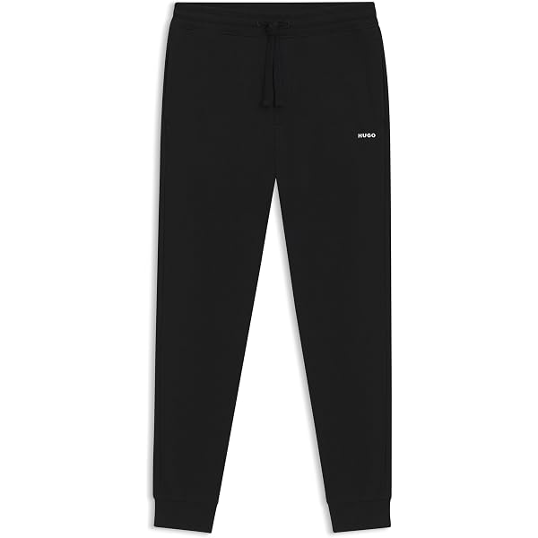 HUGO Pantaloni Da Tuta In Cotone Con Logo Smiley – Modello Corvo Nero, Taglia L Uomo, Morbidi, Antirestringimento E Anti-sbiadimento