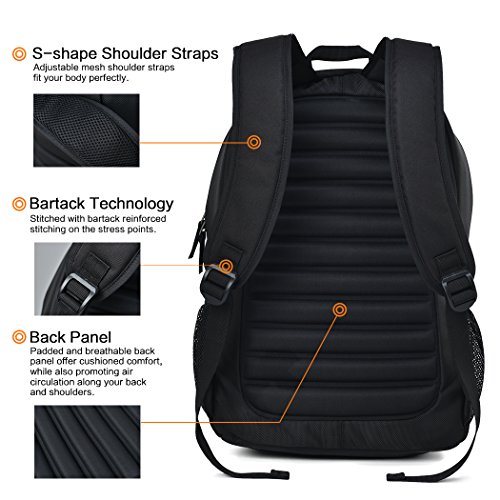Windtook Rucksack für Notebook Laptoprucksack Jungen Schulrucksack 12 Zoll bis 15,6 Zoll 25L für Uni Arbeit Outdoor Gepolstert Wasserdicht Leicht Schwarz - 7