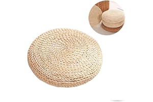 Morbuy Cojín de Suelo de Hierba Tejida a Mano, Ronda Puf Tatami Redonda para Oficina Cojín de Asiento Yoga Meditación Almohada Decoración para el Hogar (15.7”/ 40cm, Mazorca de maíz)