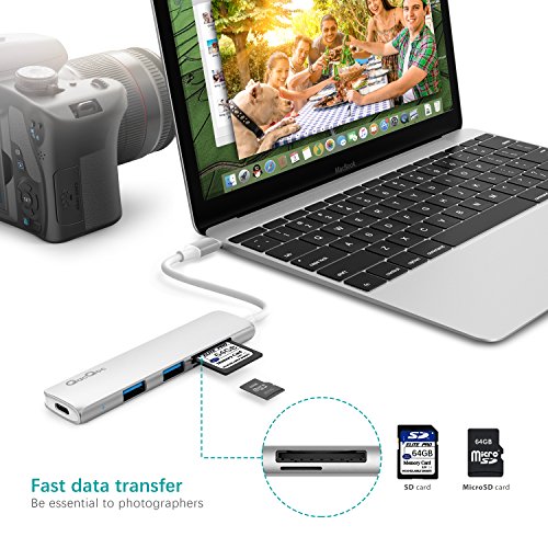 Type C Hub EgoIggo GN22A USB C Adapter USB C Kabel auf 2 Superspeed USB 3.0 Ports, 1 USB C Port mit PD, 1 SD Kartenleser und 1 MicroSD Kartenleser Aluminium Gehäuse geeignet für MacBook, MacBook Pro, Google Chromebook, Huawei Matebook (Silber) - 4