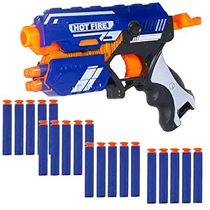 WISHKEY Plastic Blaze Storm Manual Soft Suction Bullet Gun Toy with 20 Safe Soft Foam Bullets, Fun Target Shooting Battle Fight Game for Kids (Pack of 1, Multicolor)