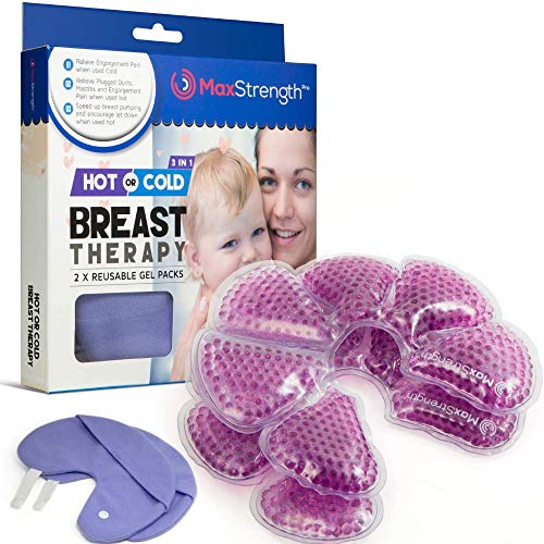 2 unidades de almohadillas para pechos + 2 fundas, almohadillas de gel por Max Strength Pro, 3 en 1 para terapia de frío en caliente, paquetes de hielo, para el dolor y la hinchazón
