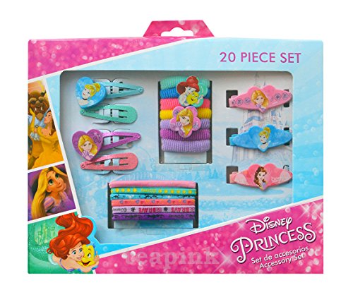 Disney Hair Accessories Set Princess 7 Ponytails, 6 Elastics, 7 Clic-Clacs Clips