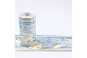 DOSTEAR Friso Para Pared Cenefas Adhesivas BañO Cocina de Papel Para Paredes 3d Infantiles Decorativas Pintado Cocina Vinilo Autoadhesivo Impermeable Peonía blanca 10.6 X 1000cm