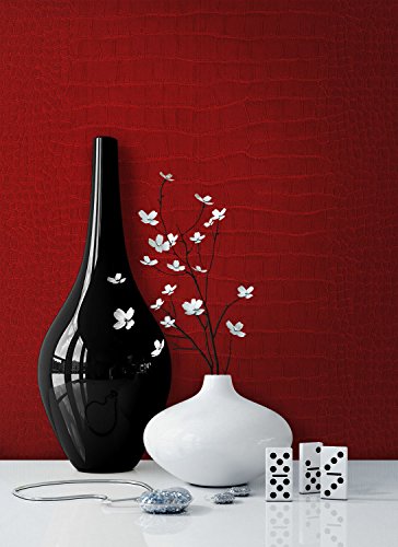 Tapete Rot Vliestapete in Leder Optik , schöne, moderne, edle Design Tapete , für Wohnzimmer, Schlafzimmer oder Küche inklusive Newroom Tapezier Ratgeber mit Tipps für perfekte Wände