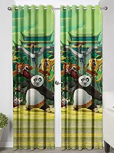 Ultimate Trends  Polyester 3D Cartoon Curtains for Kids Room for Door 7 feet Set of 2 Pieces, Green