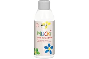 ‎KREUL KREUL 28401 - Mucki leuchtkräftige Stoff - Fingerfarbe, 250 ml in weiß, auf Wasserbasis, parabenfrei, glutenfrei, laktosefrei und vegan, optimal für die Anwendung mit Fingern und Händen