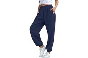 heekpek Pantalones Chándal Mujer Pantalon Deporte de Cintura Alta Algodon Casual Suelto Pantalones Deportivos con Bolsillos para Primavera Verano Otoño
