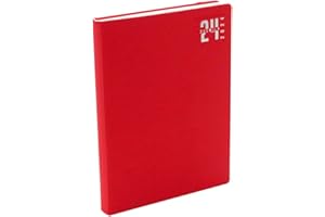 FOXNEC Agenda Giornaliera 2024-11x17cm - Copertina Rigida in Cartoncino in Colore Multiplo e Chiusura Elastica - Diari per Appuntamenti e Agende - Una pagina al giorno (Rosso)