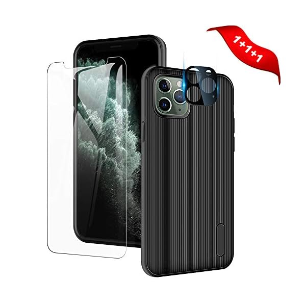 A-VIDET 3 IN 1 Handy-Zubehör Maßanzug für iPhone 11 Pro Ultradünne Matte Silikon-Hülle + Panzerglas 9H Schutzfolie + Kamera Panzerglas Schutzhülle für iPhone 11 Pro 5.8 Zoll