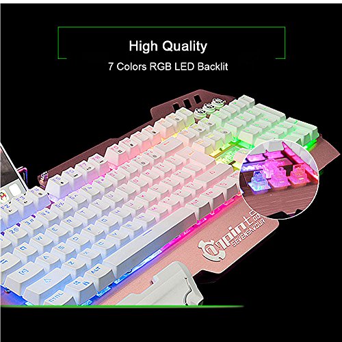 Normia Rita 104 klicken Mechanische Spiel Tastatur, Hintergrundbeleuchtungs RGB LED, Schalter MX RGB, Mechanical-ähnliche Typing Experience,Selbst mit Handyhalter – Roségold - 3