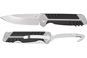 PoktWorld Coltello Pieghevole,Coltello Multiuso,Coltello Tascabile Pieghevole con Sega e Clip da Cintura,Acciaio inossidabile 7Cr17,Coltello Sopravvivenza per Caccia,Campeggio (Nero)