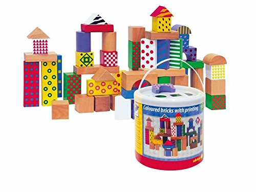 Woodyland Toddler Blocks in a Bucket with a Shape Sorting Lid (50-Piece)