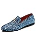 Produktbild Männer Frauen Damen Party Hochzeit Formale Kleid Schuhe Metall Tiger Head/Sparkly Pailletten/Krokodil Muster/Rivet Sicke Design Abend Club Showtime Shimmer Loafers Lederschuhe(CN 41,H-Blau)