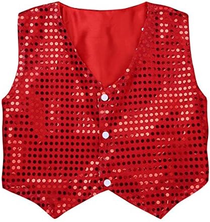 Kids Boys Girls Shiny Sequins Vest Waistcoat Jazz Hip-hop Choir Dance Costume for Stage Performacne Talent Show