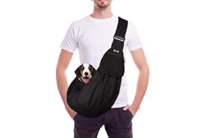 SlowTon Hundetragetasche, Haustier Hundetasche mit verstellbarem, gepolstertem Schultergurt und Fronttasche Tragetasche Hund für Spaziergang (Schwarz-Wasserdicht, M(Für Haustiere2,7-5,4 kg))